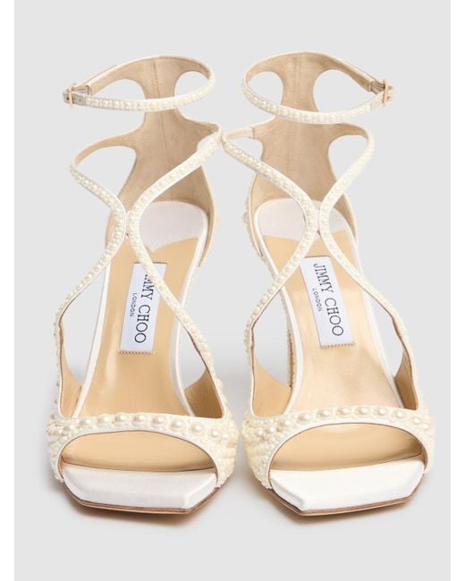 パーティーシューズ JIMMY CHOO AZIA95 LEATHER STRAP SANDAL WITH PEARL Champagne Glitter Leather Sandals | AZIA 95 | Spring 2022