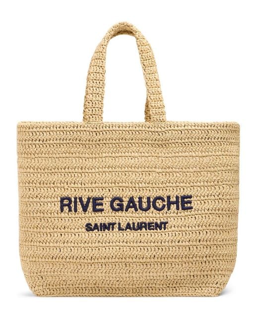 Saint Laurent Natural Rive Gauche Printed Raffia Tote Bag