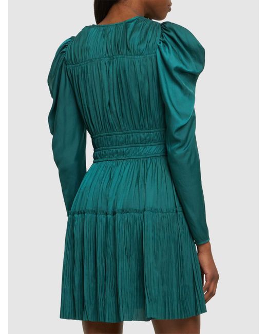 Robe courte en satin à plis lu Ulla Johnson en coloris Green