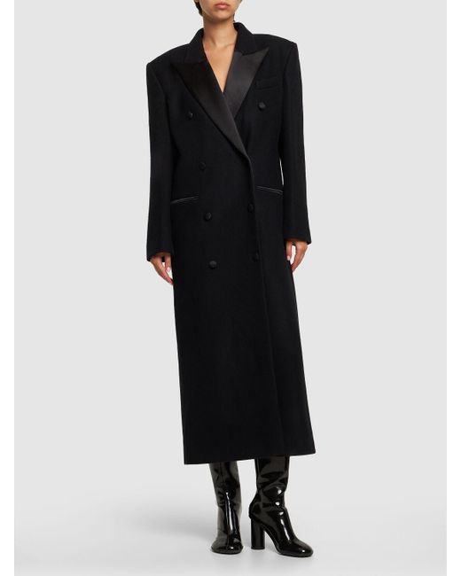 Manteau long en sergé de laine à double boutonnage Magda Butrym en coloris Black