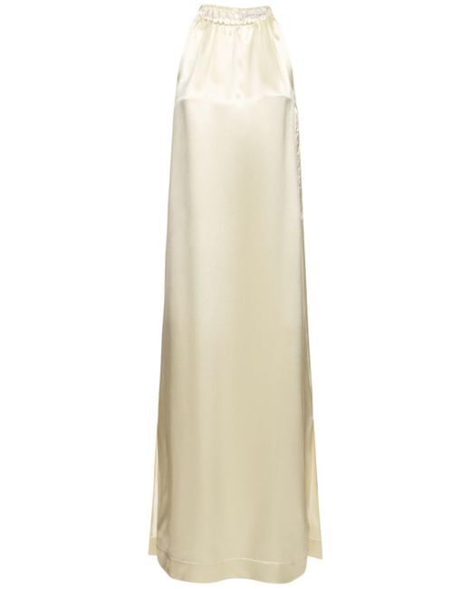 Loulou Studio Natural Morene Silk Blend Halter Neck Long Dress