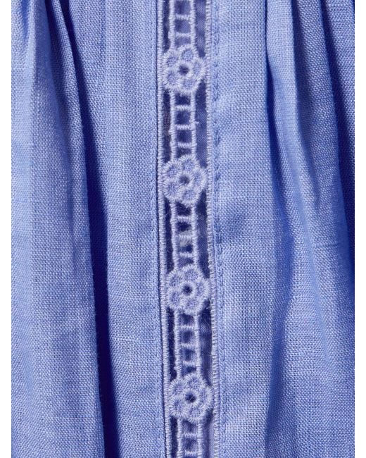 Robe mi-longue en lin brodé august Zimmermann en coloris Blue