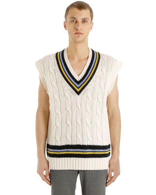 Maison Margiela White Oversized Wool Cable Knit Vest for men
