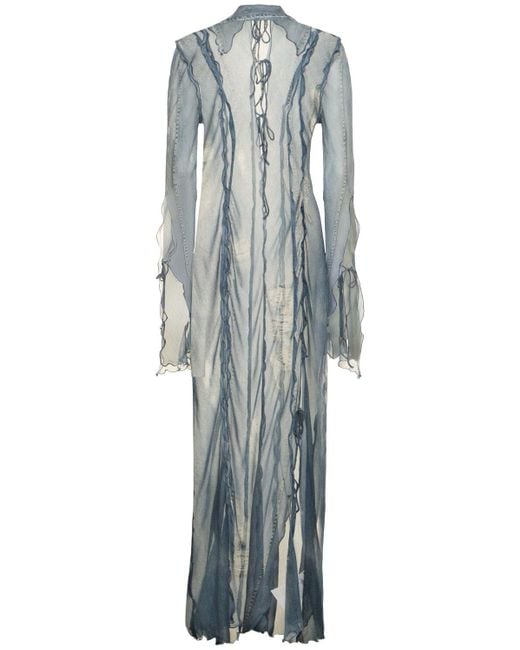 Acne Blue Printed Satin Denim Effect Long Dress