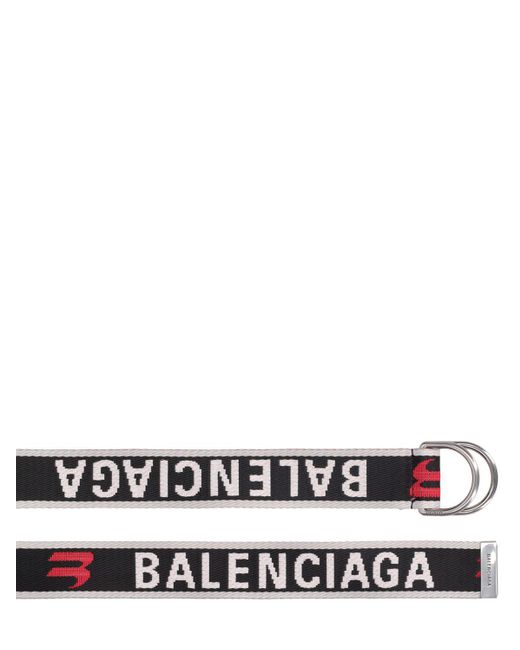 Balenciaga White 3.5Cm Logo Jacquard D-Ring Belt for men