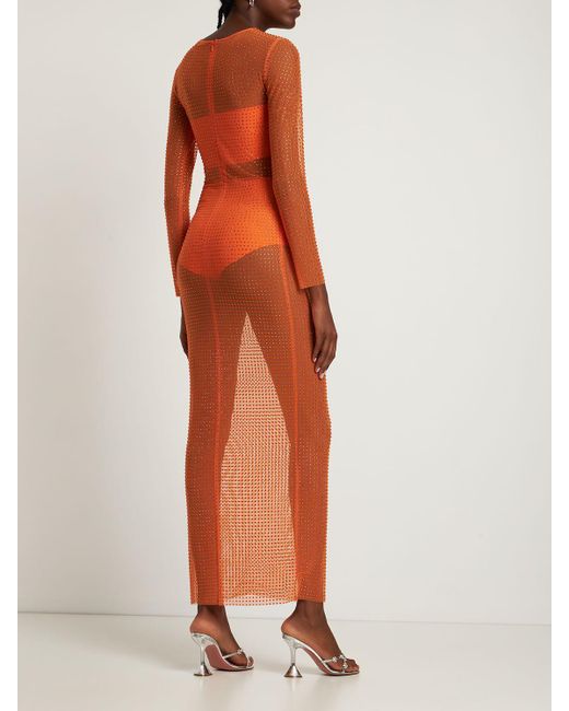 GIUSEPPE DI MORABITO Orange Langes Kleid Aus Mesh