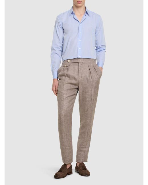 メンズ Lardini コットンポプリンシャツ Blue