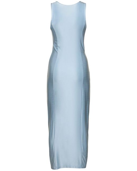 Rabanne Blue Sleeveless Draped Jersey Midi Dress