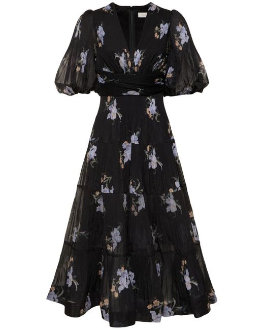 Zimmermann Black Pleated Printed Midi Dress