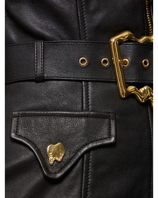 Moschino Black Leather Strapless Mini Dress W/ Zip