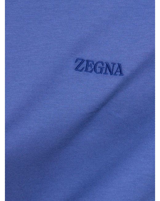 Zegna Blue Cotton Short Sleeves T-shirt for men