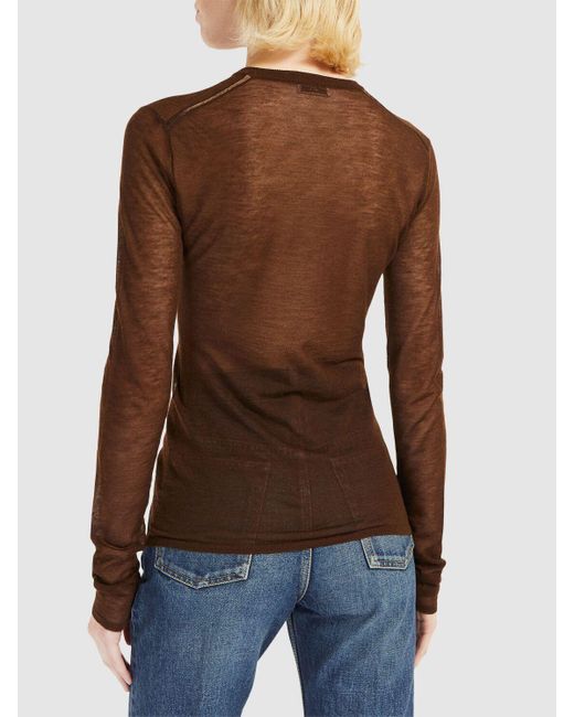 Saint Laurent Brown Fine Wool Blend Long Sleeve Top
