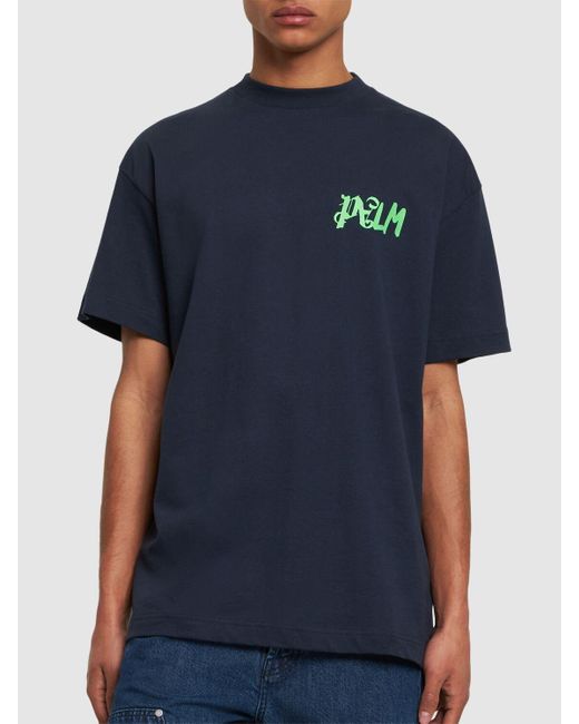 Palm Angels Blue I Am Lost Print Cotton T-shirt for men