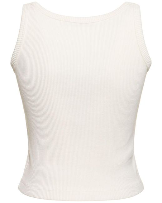 Alessandra Rich White Ribbed Jersey Sleeveless Top W/ Patch
