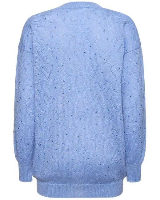 Cardigan in maglia di mohair / cristalli di Alessandra Rich in Blue