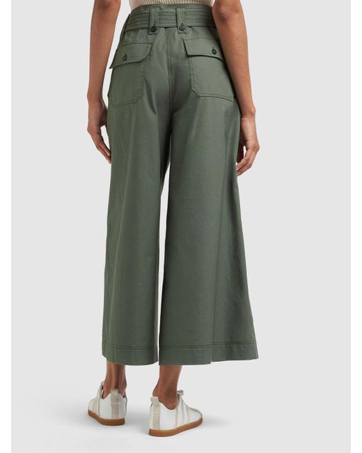 Weekend by Maxmara Green Recco Belted Cotton Canvas Wide Pants