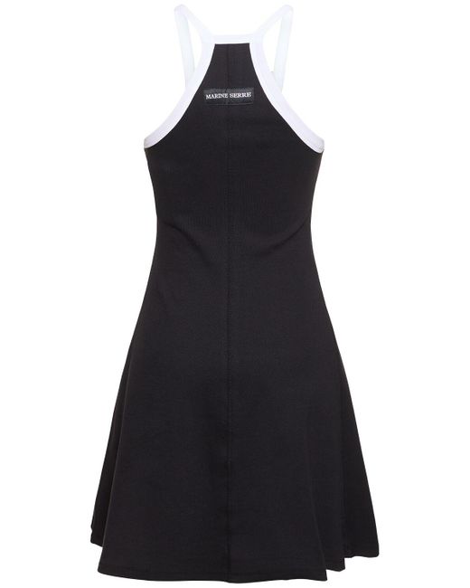 MARINE SERRE Black Ribbed Cotton Mini Dress