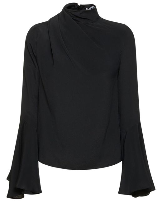 MSGM Black Silk Blend Bell Sleeve Shirt