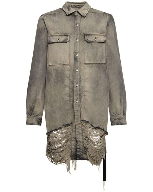 Rick Owens Gray Outershirt In 58 Mineral Fringed for men