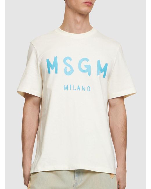 T-shirt in jersey di cotone con logo stampato di MSGM in Blue da Uomo