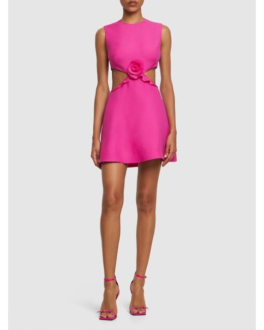 Valentino Pink Wool & Silk Crepe Cutout Rose Mini Dress