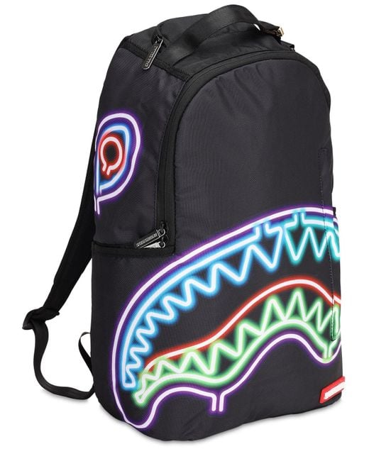 Sprayground Black Neon Shark Nylon Canvas Backpack for men