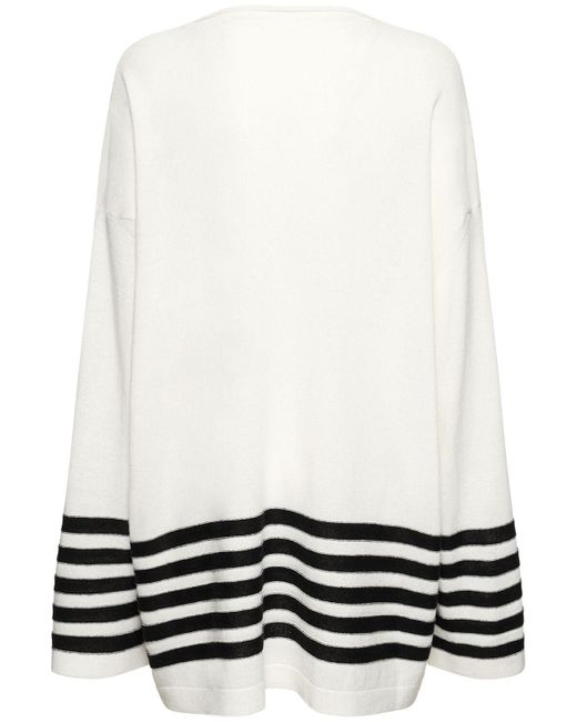 Yohji Yamamoto White Oversized Striped Jersey Sweater