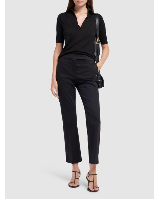 Max Mara Okra コットンブレンド サテンストレートパンツ Black