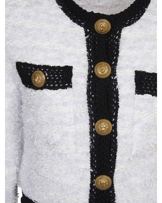 Balmain Black Tweed Knit Cropped Jacket