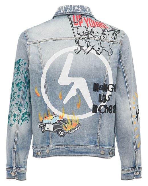 Lifted Anchors Blue City Hall Printed Denim Jacket for men