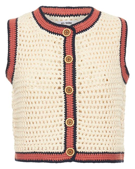 Re/done Natural Crochet Cardigan Vest