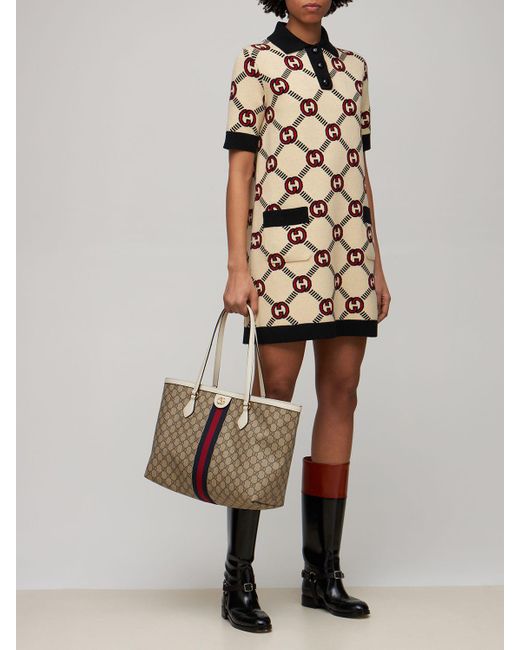 Gucci Natural Reversible Wool Blend Jacquard Dress