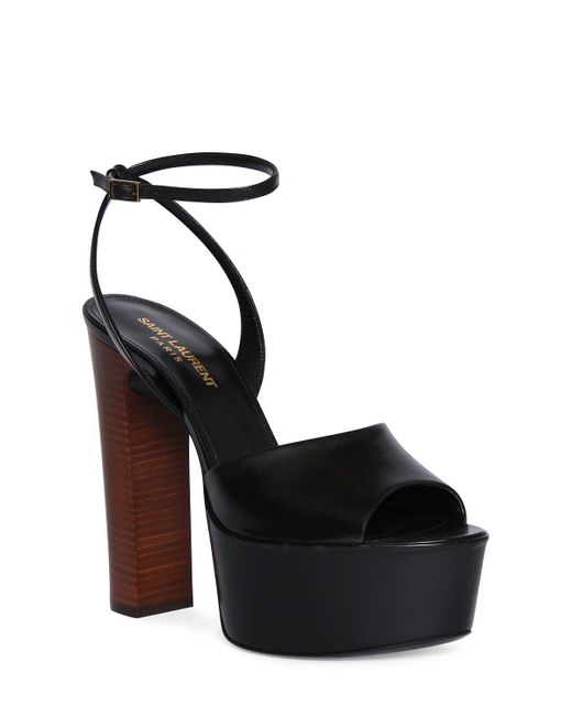 Saint Laurent Black 125Mm Jodie Leather Platform Sandals