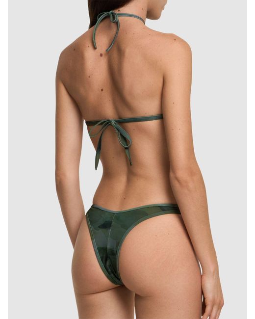Palm Angels Green Camo Crossover Lycra Bikini Top