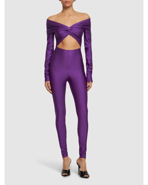 ANDAMANE Purple Kendall Shiny Stretch Lycra Jumpsuit