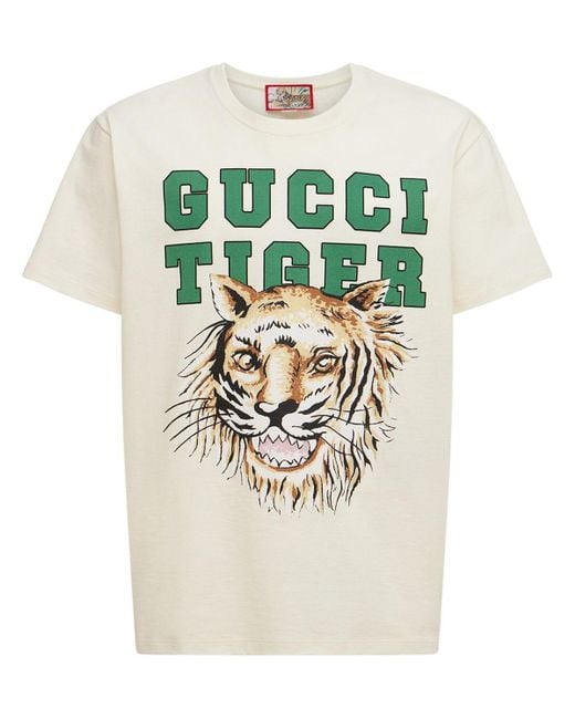 Gucci Multicolor Tiger Print Cotton T-shirt for men
