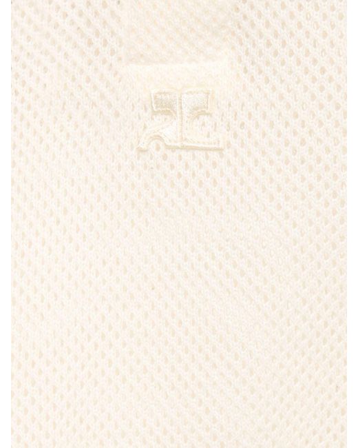 Courreges White Logo Print Mesh S/s Polo for men