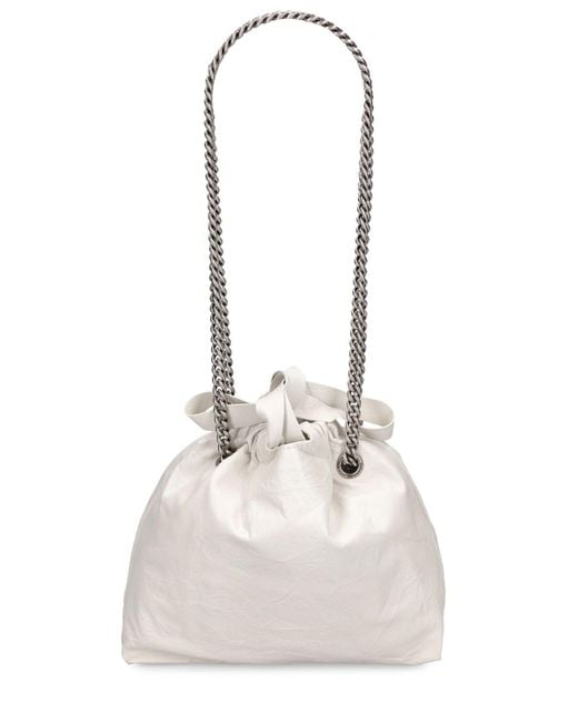 Balenciaga White Xs Crush Leather Tote Bag
