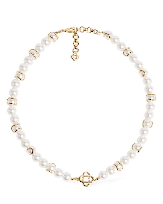 Casablancabrand White Faux Pearl Monogram Collar Necklace