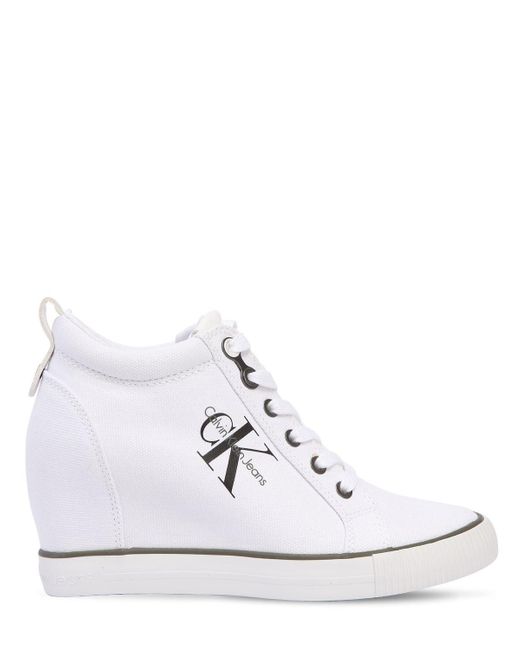Calvin Klein White 70mm Hohe Wedgesneakers Aus Baumwollcanvas "ritzy"
