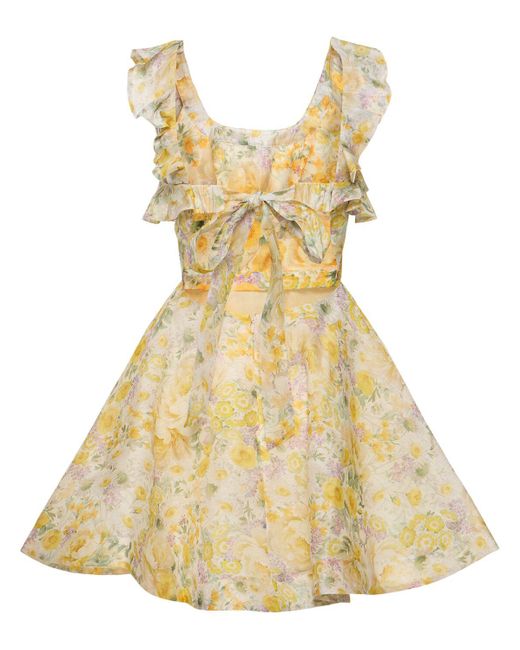 Zimmermann Yellow Harmony Ruffled Linen Silk Mini Dress