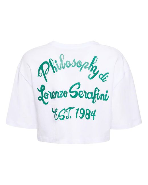 T-shirt cropped in cotone con logo di Philosophy Di Lorenzo Serafini in White