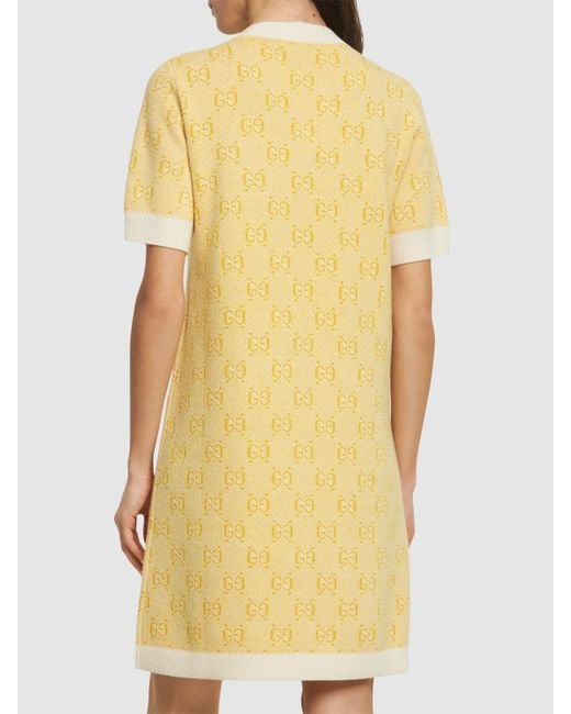 Gucci Yellow Langes Kleid Aus Gg-wolle