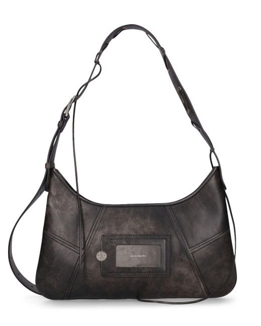 Acne Black Midi Platt Patchwork Lace Leather Bag