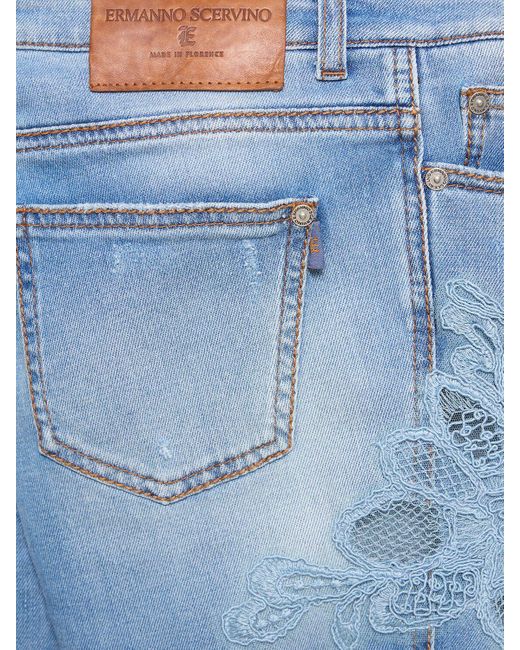 Ermanno Scervino Blue Denim Mid Rise Skinny Jeans W/embroidery