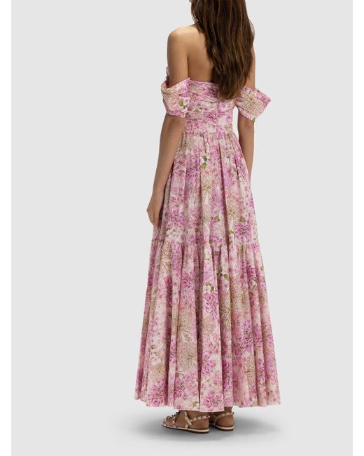 Giambattista Valli Pink Printed Poplin Draped Maxi Dress