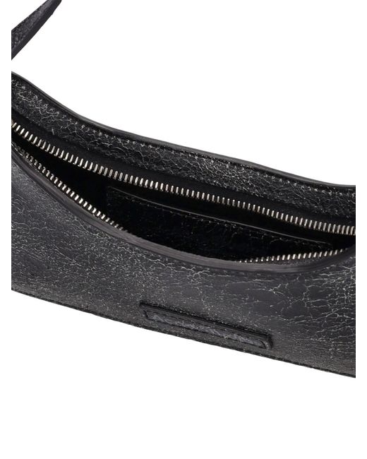 Acne Black Micro Platt Crackle Leather Shoulder Bag
