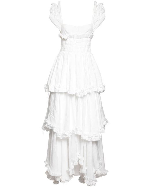 Brock Collection White Linen Corset Long Dress W/ Ruffles