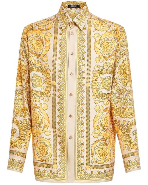 Camisa de seda estampada Versace de hombre de color Metallic