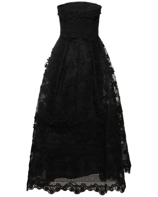 Elie Saab Black Embroidered Tulle Strapless Midi Dress